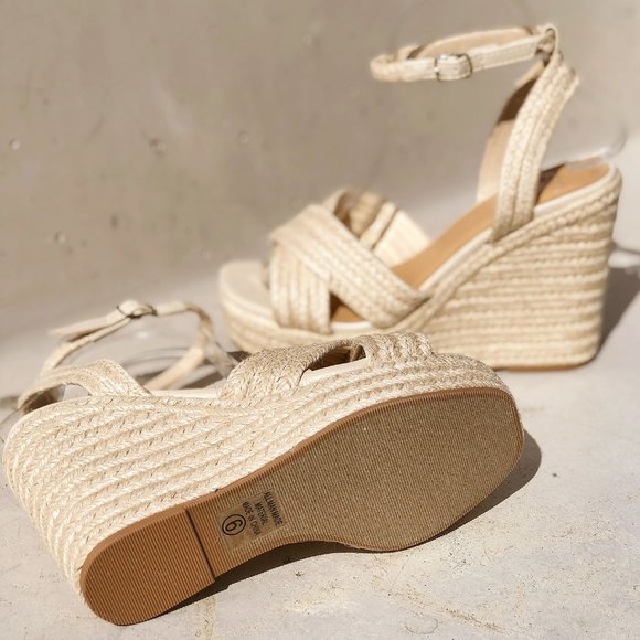 NEW Natural Jute Braid Straw Crisscross Strap Espadrilles Platform Wedges Sandal - Picture 7 of 13
